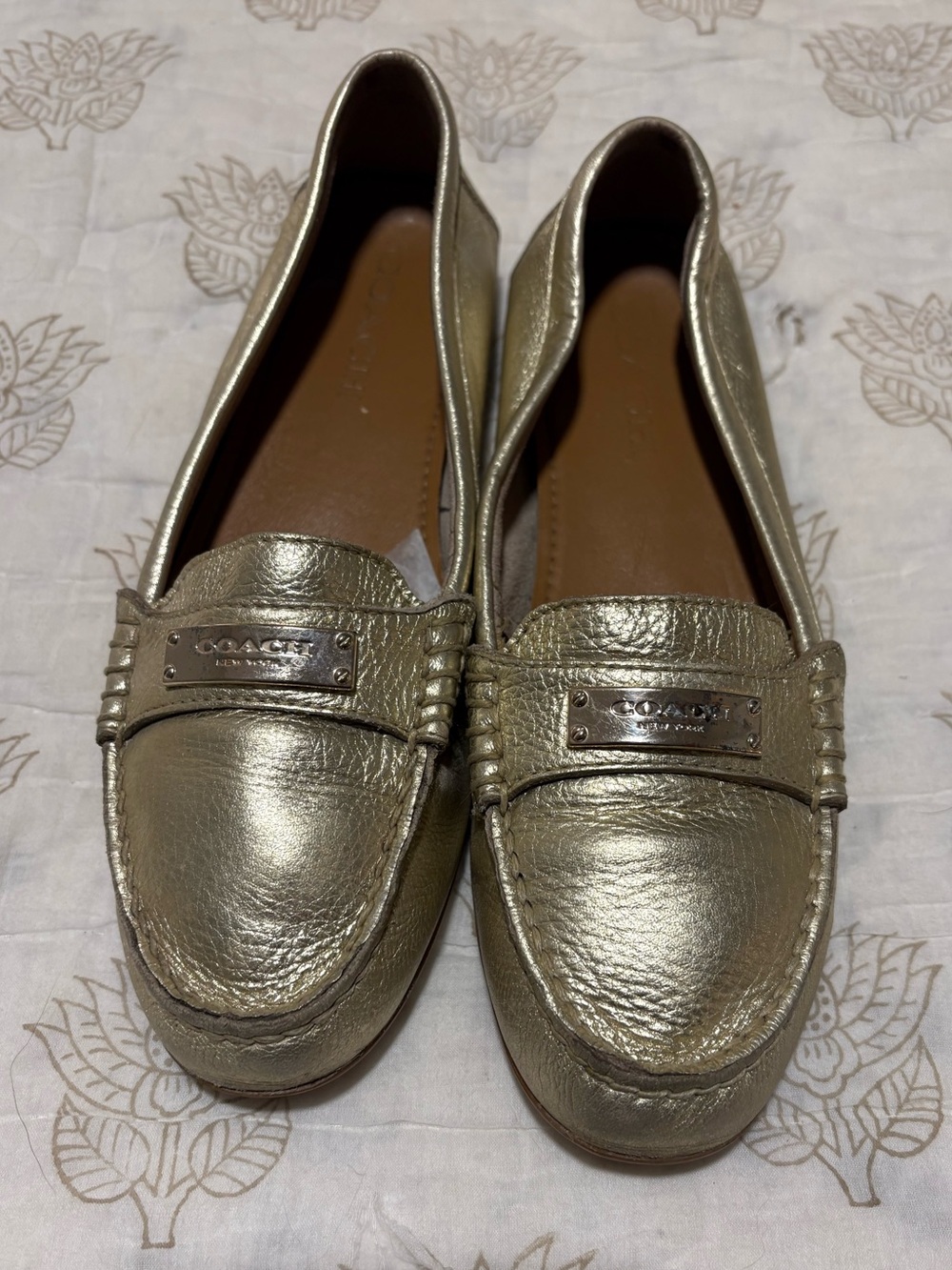 COACH Metallic Gold Leather Penny Loafers
